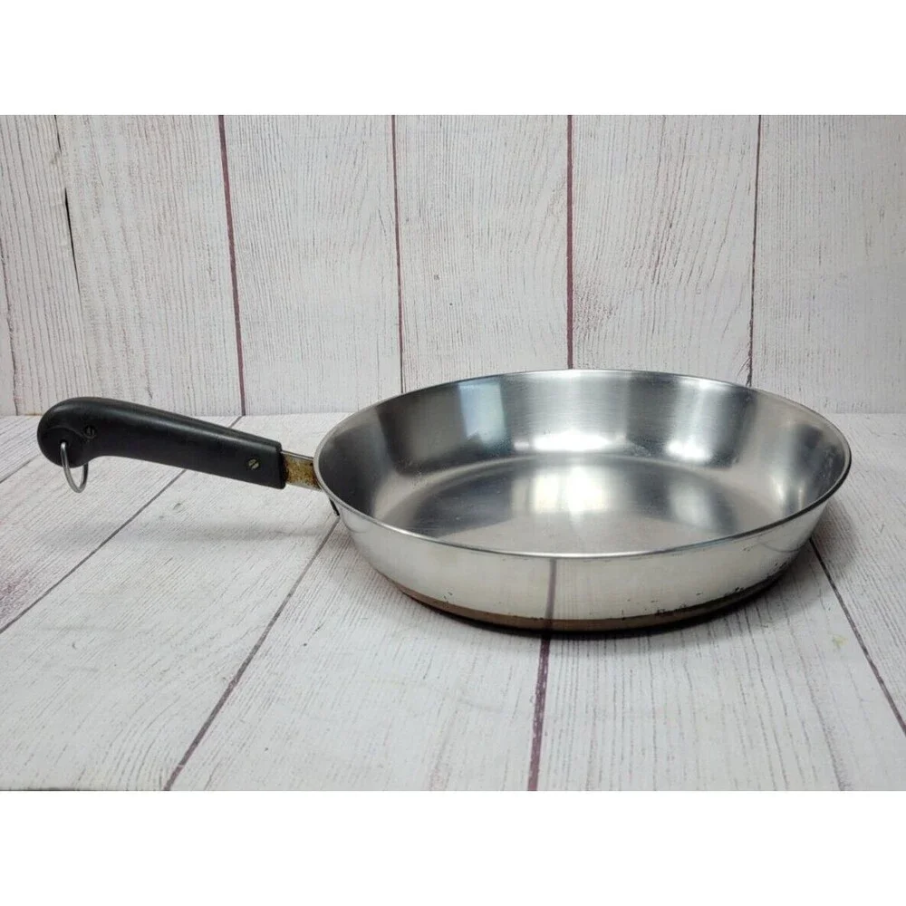 Vintage Revere Ware Copper Clad Bottom Skillet w Glass Lid 2272609 Free Shipping